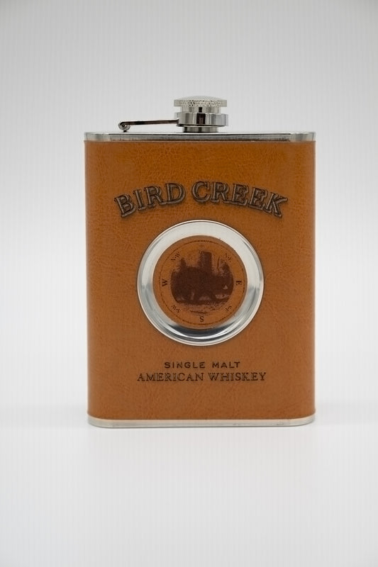 Flat Leather Flask + Built In Shot Glass
