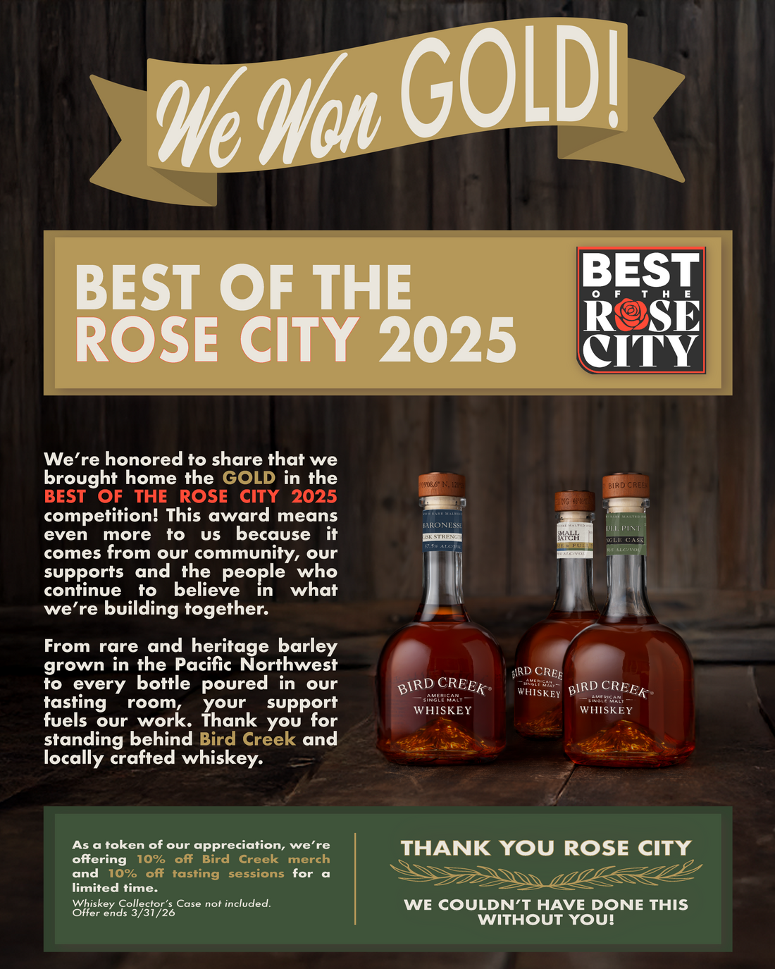 Bird Creek Wins Gold: Best of the Rose City 2025