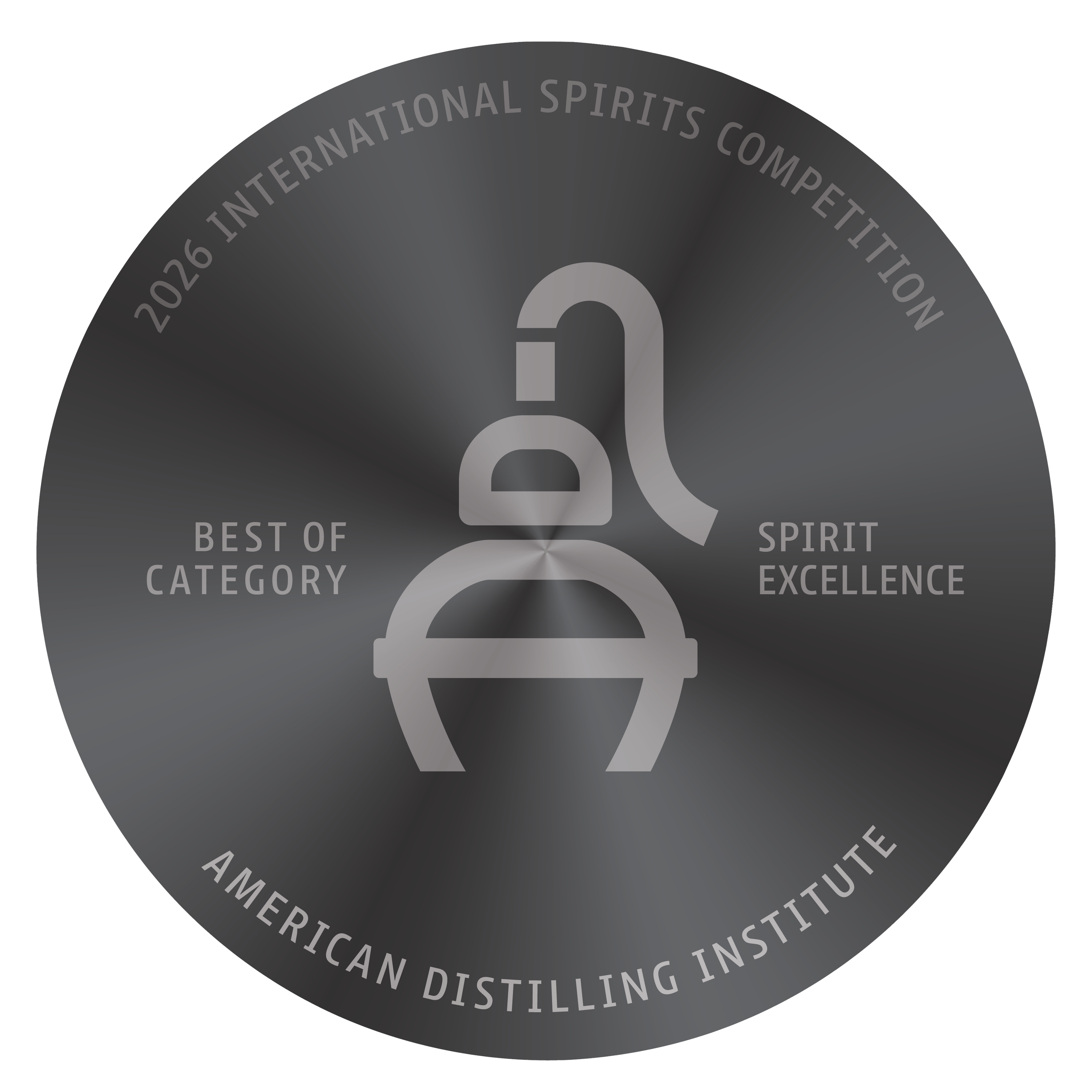 Award badge for 2026 International Spirits Competition with 'Best of Category' and 'Spirit Excellence' text on a dark gray background.