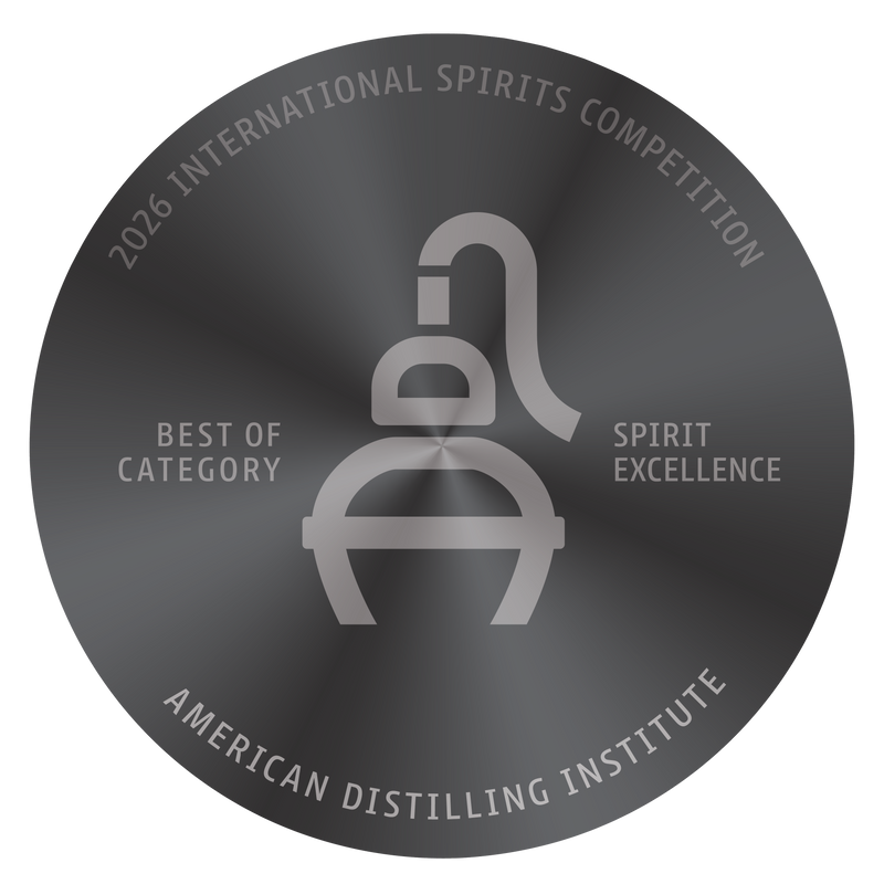 Award badge for 2026 International Spirits Competition with 'Best of Category' and 'Spirit Excellence' text on a dark gray background.