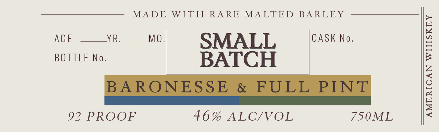 Bird Creek Whiskey - Neck Label - Small Batch - Baronesse + Full Pint