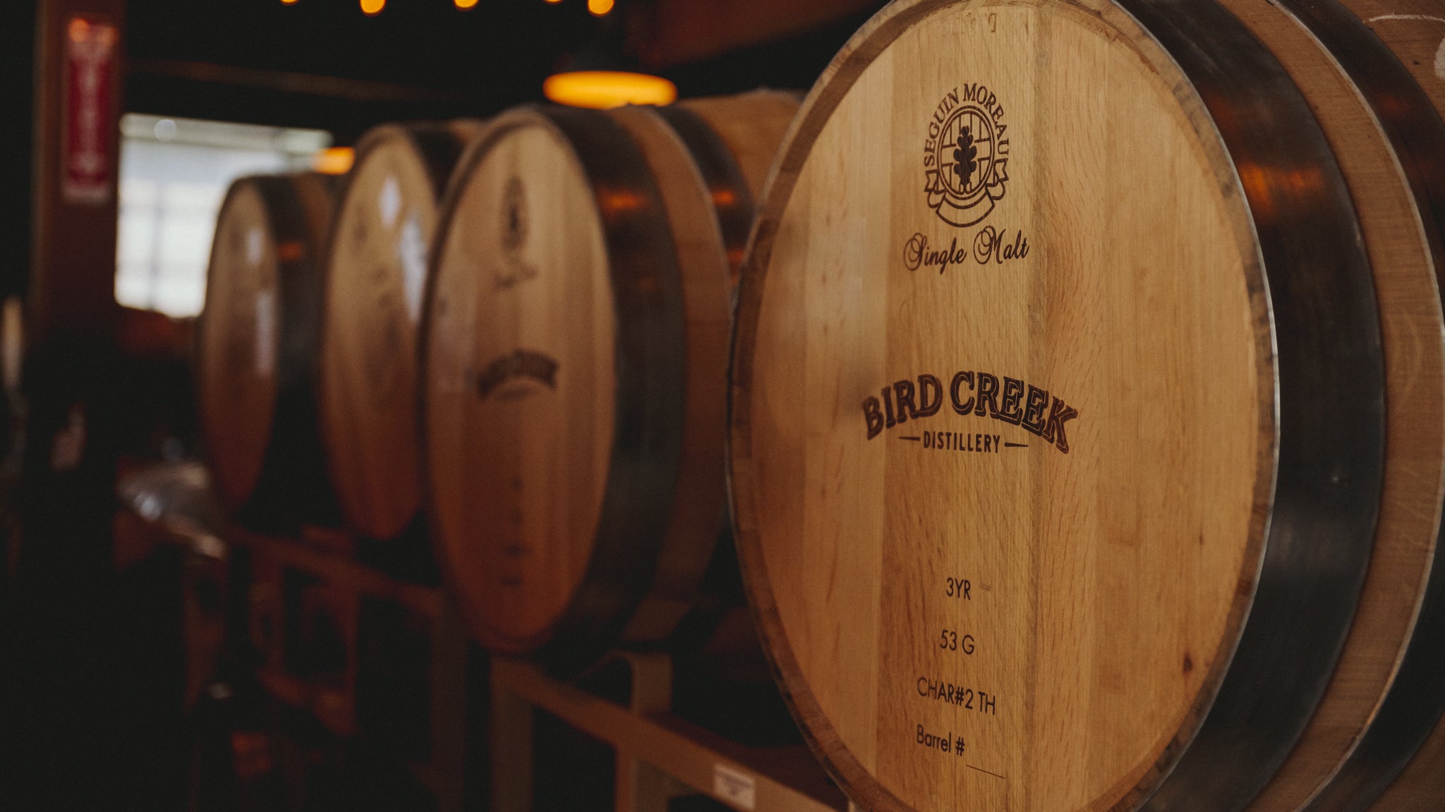 Bird Creek Whiskey - Single Malt American Whiskey - Barrels in Portland tasting room