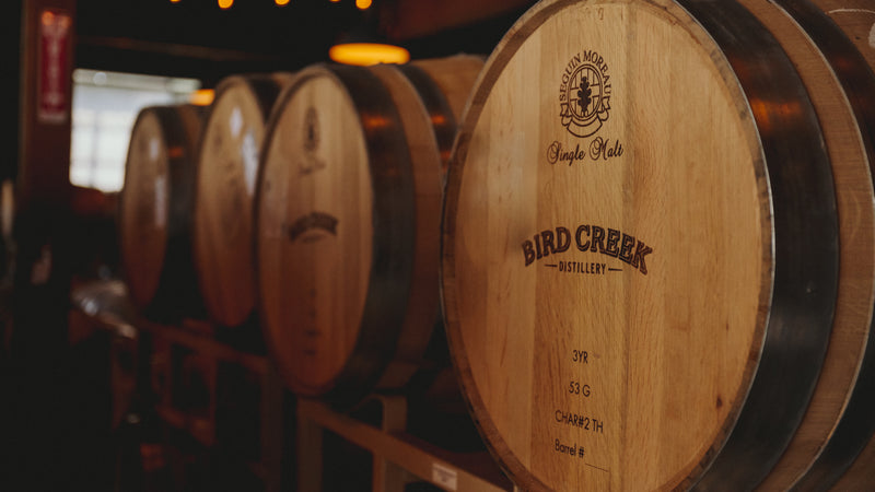 Bird Creek Whiskey - Single Malt American Whiskey - Barrels in Portland tasting room